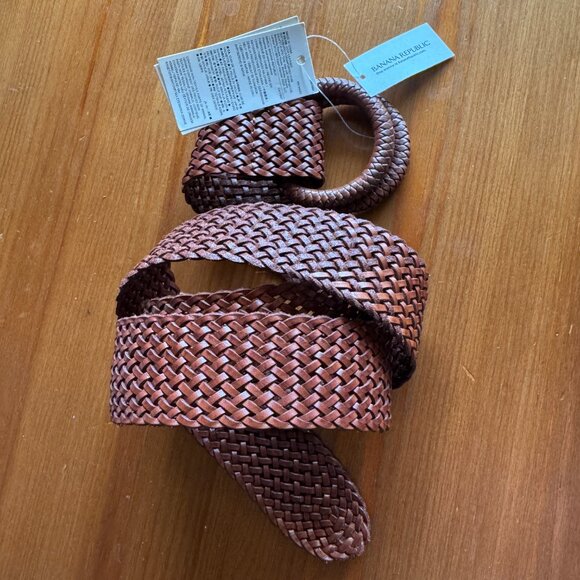 NWT Banana Republic Lightweight Brown Leather Braided Belt in Women's Large - Picture 6 of 9